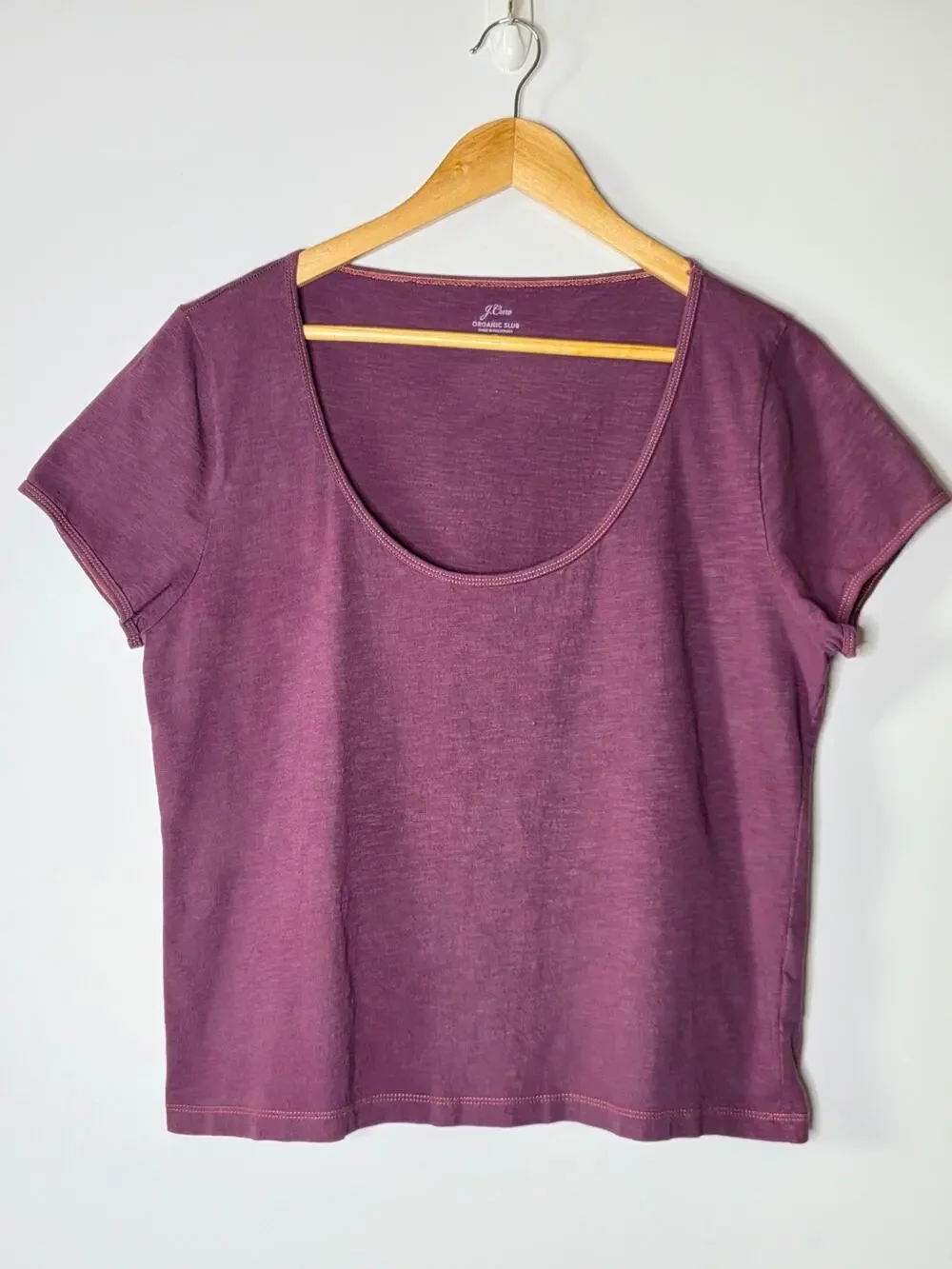 J Crew Organic Slub Cropped Short sleeve T-shirt Basic Scoop Neck Tee - Plum XL